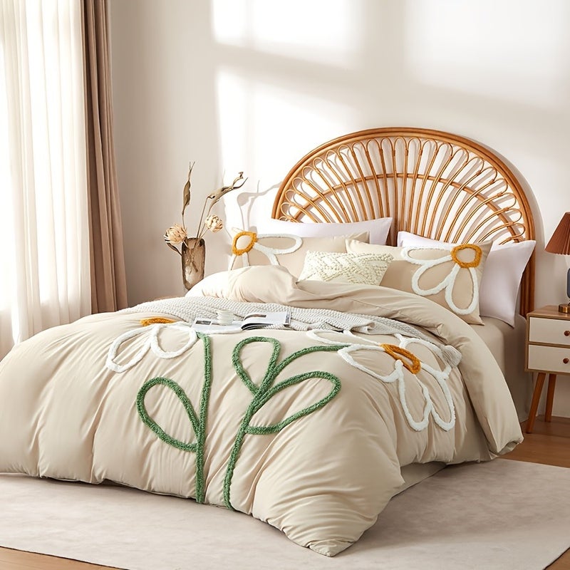 2/3pcss Boho Tufted Little Daisy Design Bedding, Easy Soft And Comfortable Bedding 2/3pcs Set with Zipper 1 Duvet Cover And 1/2 Envelope Pillowcases Multiple Colors And Sizes for All Seasons - Image 3