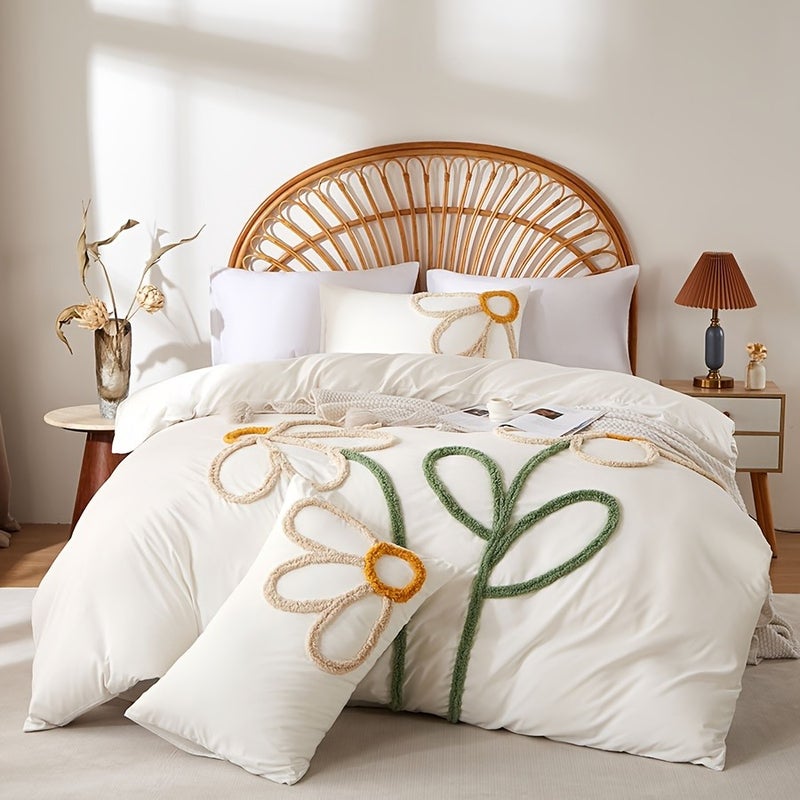 2/3pcss Boho Tufted Little Daisy Design Bedding, Easy Soft And Comfortable Bedding 2/3pcs Set with Zipper 1 Duvet Cover And 1/2 Envelope Pillowcases Multiple Colors And Sizes for All Seasons - Image 1