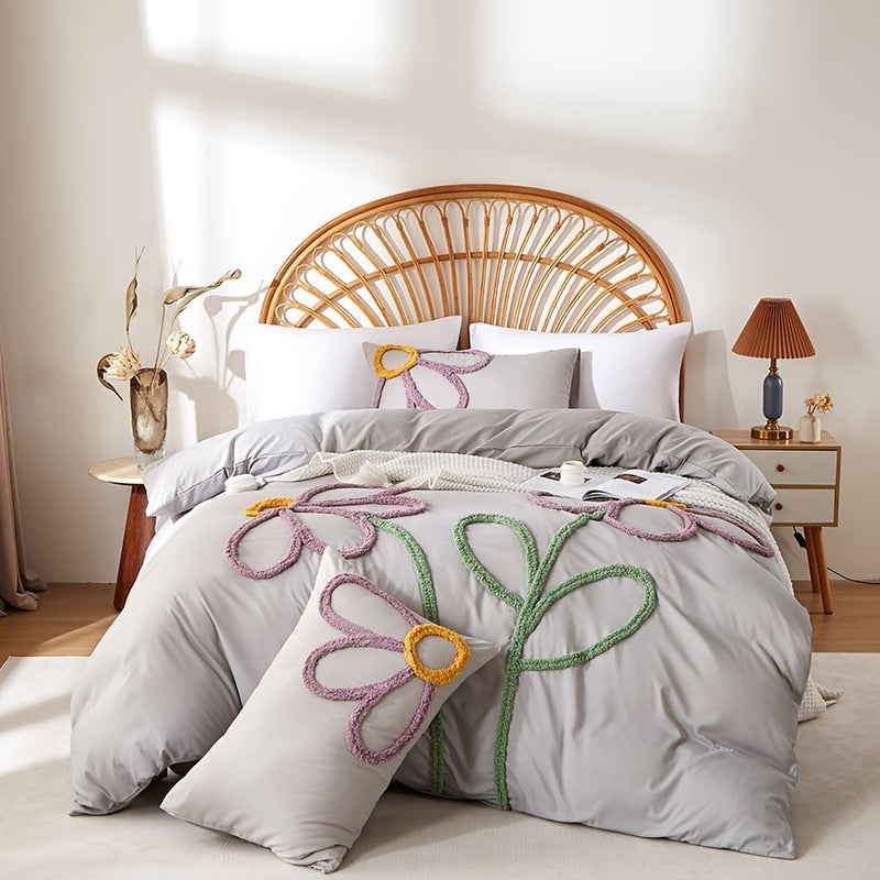 2/3pcss Boho Tufted Little Daisy Design Bedding, Easy Soft And Comfortable Bedding 2/3pcs Set with Zipper 1 Duvet Cover And 1/2 Envelope Pillowcases Multiple Colors And Sizes for All Seasons - Image 4