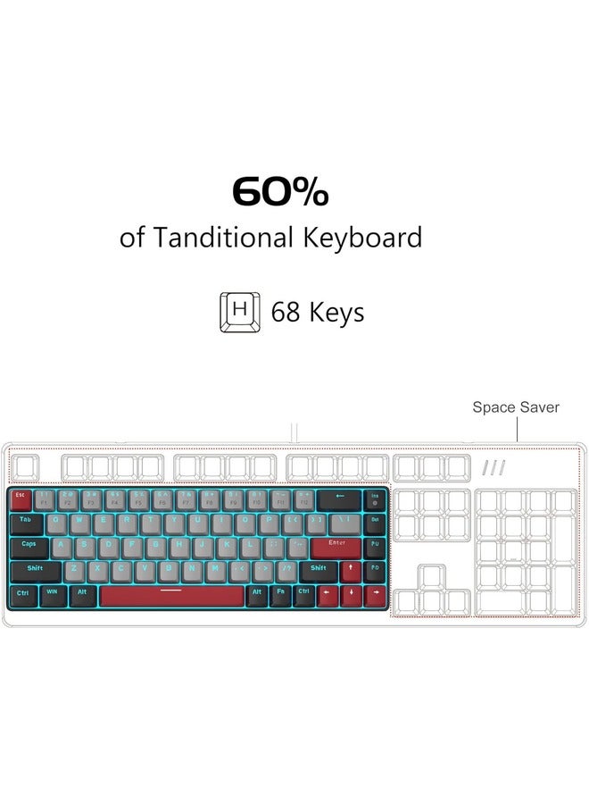 MageGee Mechanical Gaming Keyboard 60%,LED Backlit Keyboard, 68 Keys Mini Wired |Brown Switch | Grey/Black - Image 2