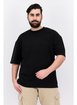 Men Crew Neck Short Sleeves Brand Logo T-Shirt, Black