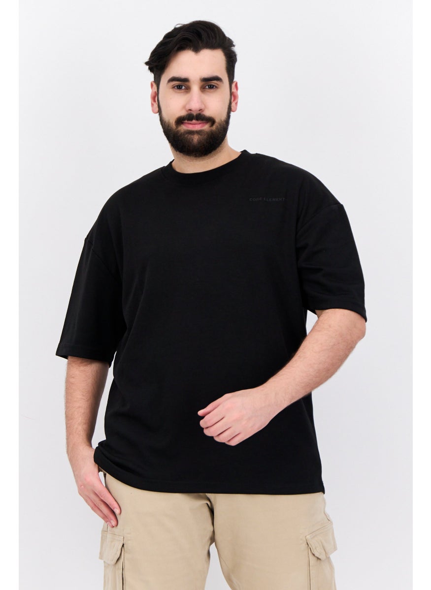 Core Elements - Men Crew Neck Short Sleeves Brand Logo T-Shirt, Black - Image 1