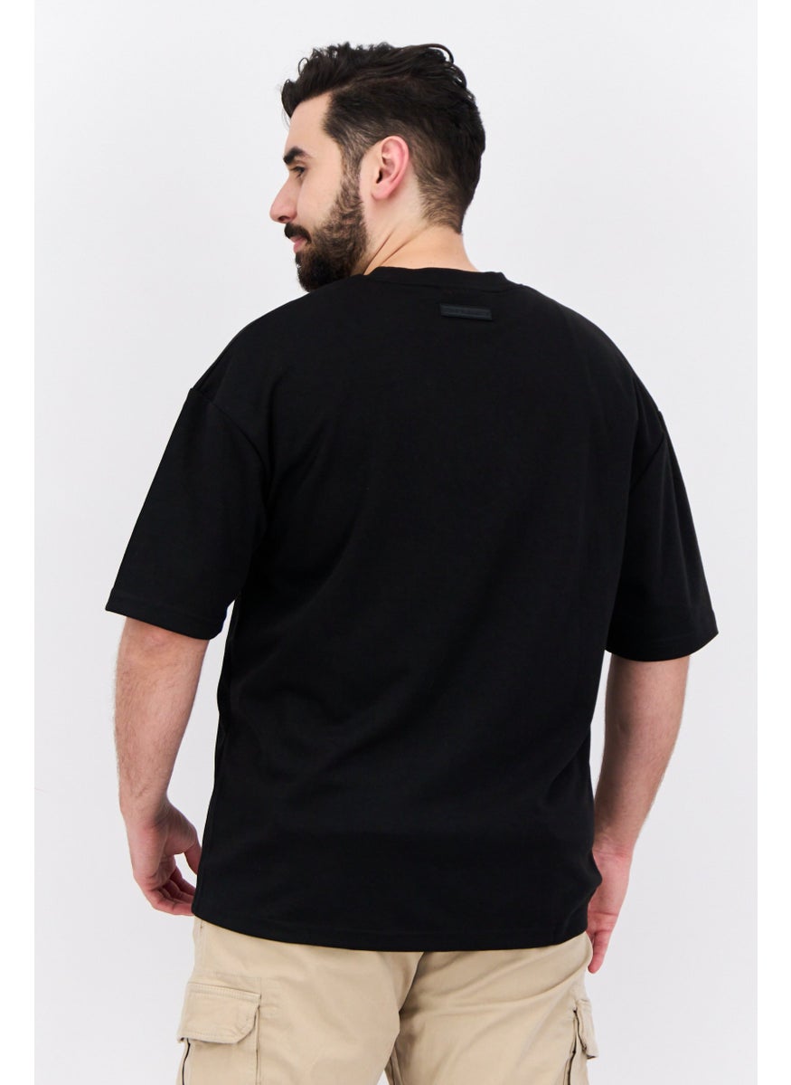 Core Elements - Men Crew Neck Short Sleeves Brand Logo T-Shirt, Black - Image 1