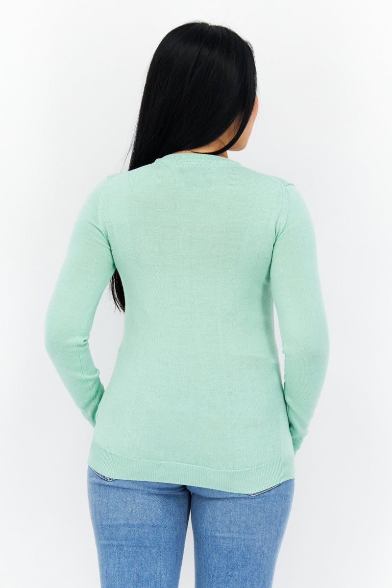 Lyle & Scott Women V-Neck Brand Logo Sweaters, Light Green - Image 3