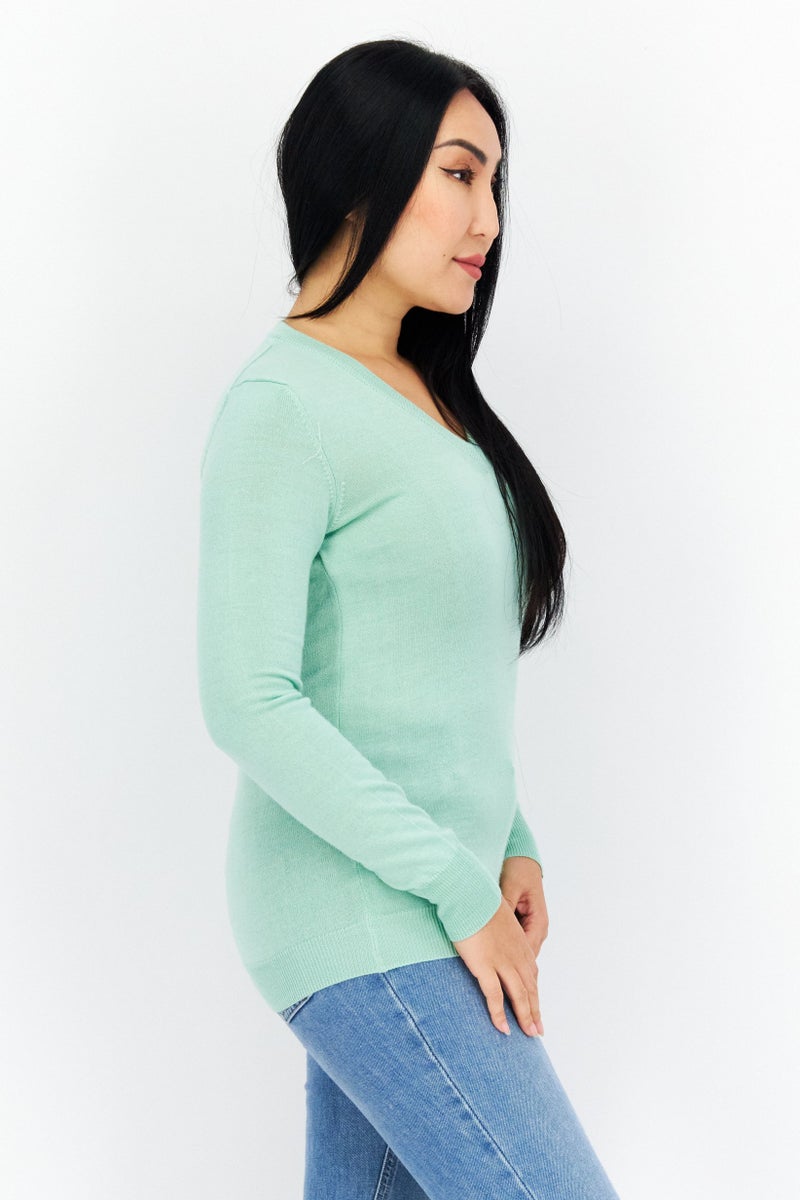 Lyle & Scott Women V-Neck Brand Logo Sweaters, Light Green - Image 4