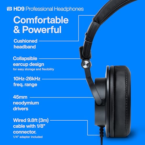Presonus سماعات رأس احترافية PreSonus HD9 للمراقبة — معالجة طاقة عالية، تصميم مغلق، تصميم صوتي دائري لسماعات تسجيل الاستوديو للمزج والمراقبة الاحترافية - Image 4