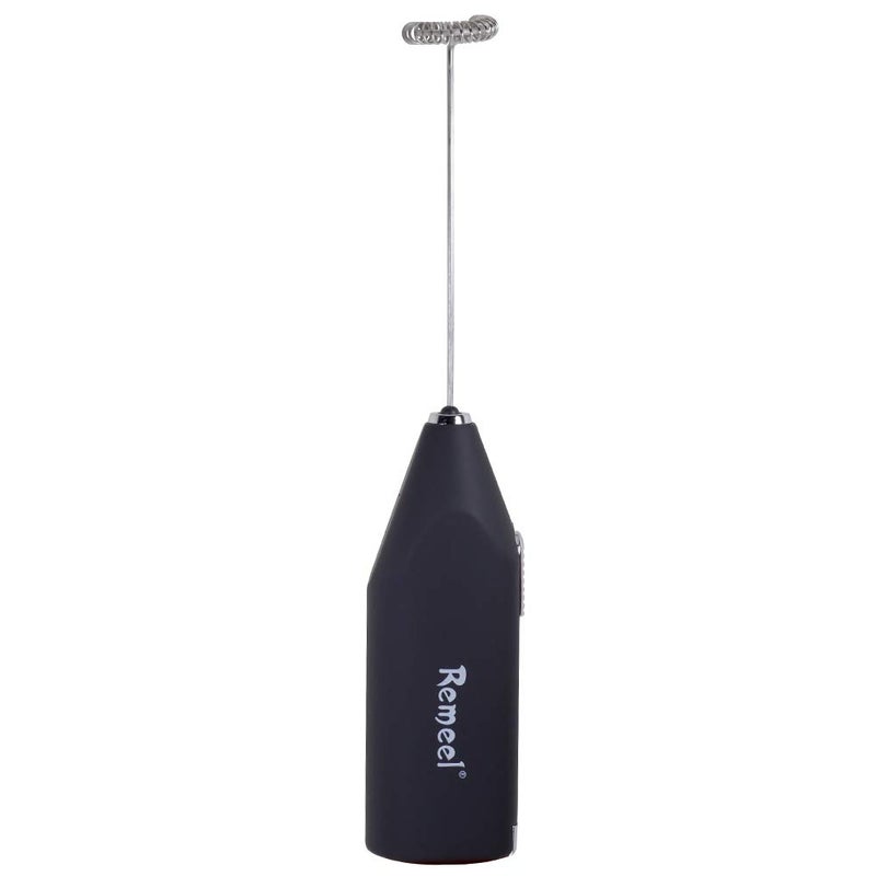 Remeel Handheld Milk Frother with Stainless Steel Whisk Portable and Powerful Foam Maker for Morning Coffee Latte Cappuccino Hot Chocolate Black