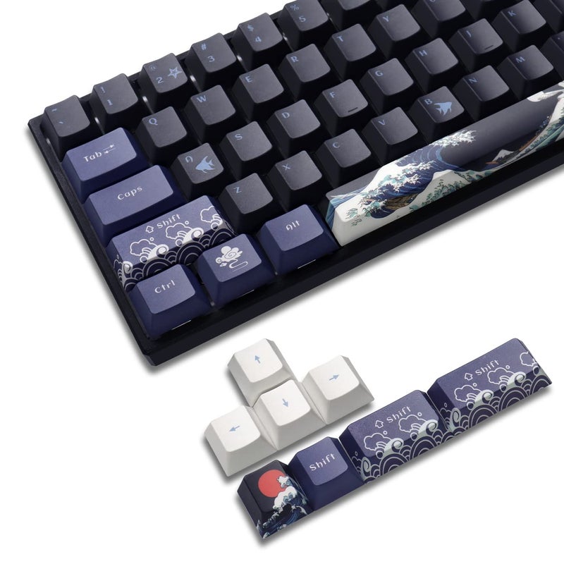 SDYZ XVX PBT Keycaps - Great Wave of Kanagawa Japanese Design, Dye-Sub Custom Keycaps Set, Cherry Profile for 61/64/66/68 Cherry/Gateron MX Switches, 78 Key Set - Image 1