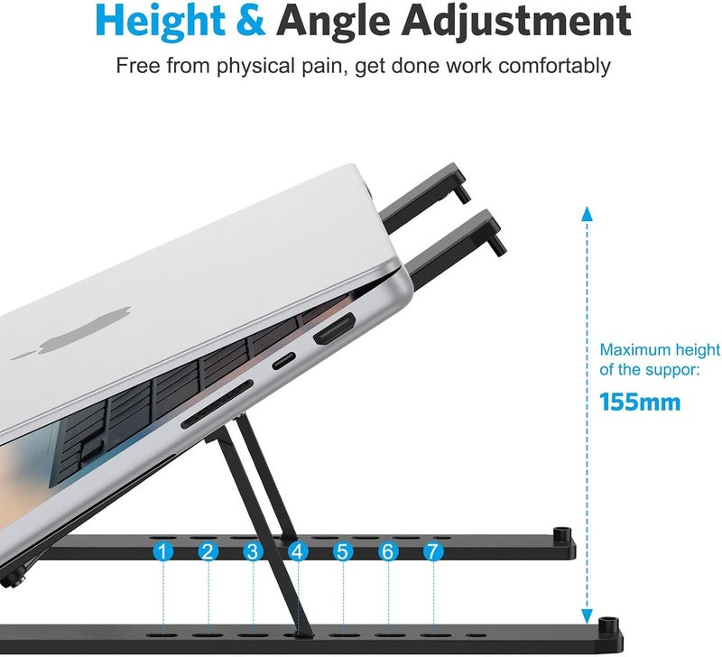 Omoton Laptop Stand, Laptop Stand for Desk Ergonomic 7-Levels Angles Adjustable Computer Stand, Portable ABS Laptop Riser Holder Compatible with All Laptops and iPad（10-15.6"） - Image 3