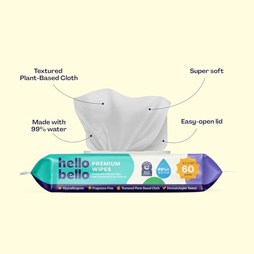 Hello Bello مناديل أطفال هالو بيلو الإضافية اللطيفة بدون رائحة، مصنوعة من نباتات، تحتوي على 99% ماء وصبار للأطفال، 720 قطعة - Image 2