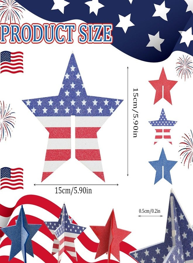 Ynaquest 4th of July Wooden Star Signs, 3D Red White Blue Star Table Decor Glitter Patriotic Star Table Centerpieces for Independence Day Memorial Day Labor Day Tiered Tray Signs Americana Home Office Desk Shelf - Image 3