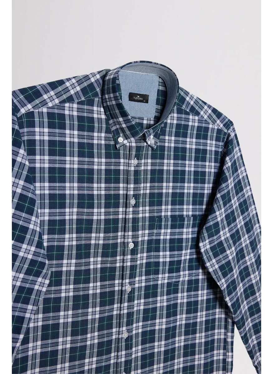 Tudors Classic Fit Button Collar Small Checked Cotton Men's Shirt