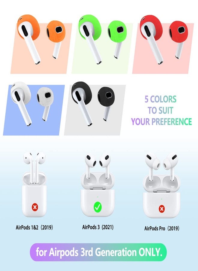 TOLUOHU [5-Pairs] for AirPods 3 Ear Tips Covers【Fit in The Charging Case】, AIBEAMER Silicone Anti-Slip/Dust Ear Covers Accessories Compatible with AirPods 3rd Generation 2021 (Black,Red,Green,Orange,White) - Image 2