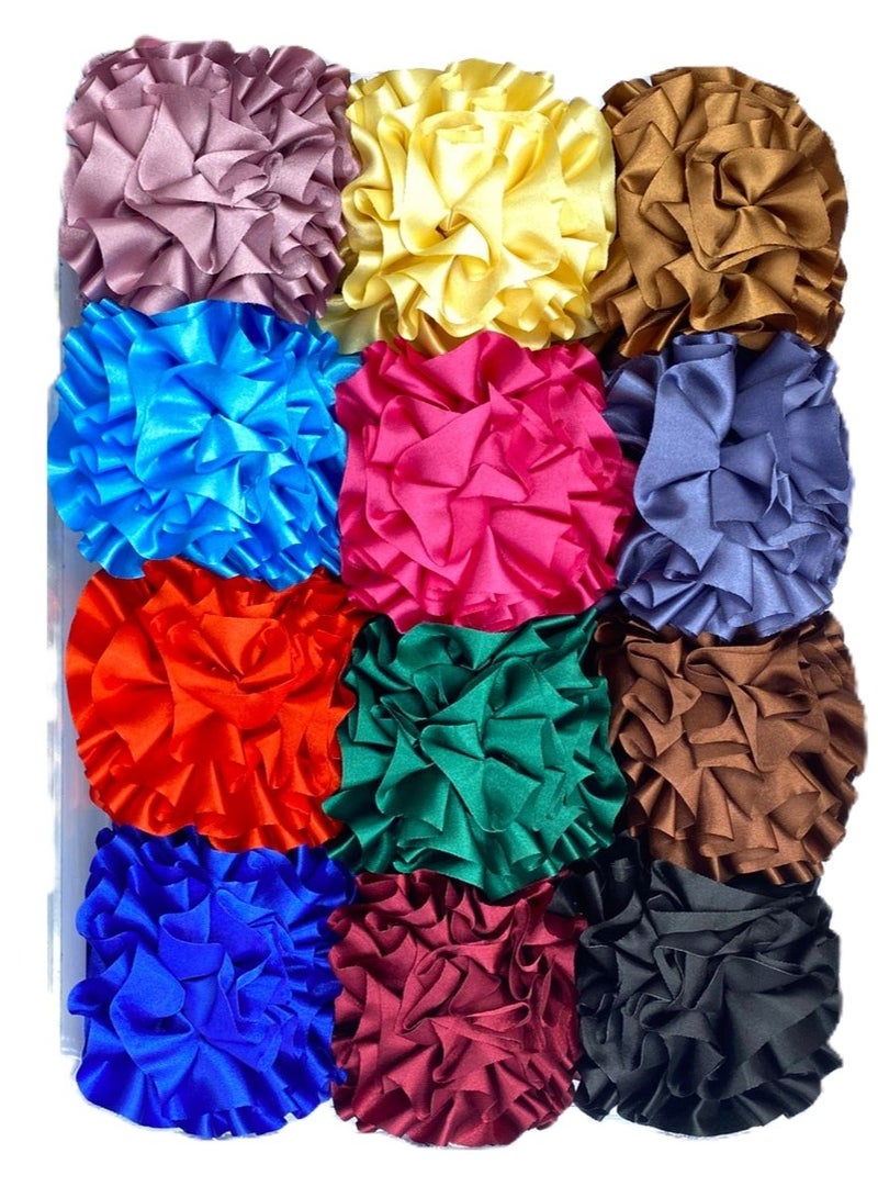 Sky Shine 4 Pcs Multicolor Large Satin Flower Hair Claw Clips – Big Ruffled Fabric Floral Bun Holders for Women & Girls | Strong Grip, No-Slip Clamps for Thick, Long, Curly & Straight Hair - Image 3