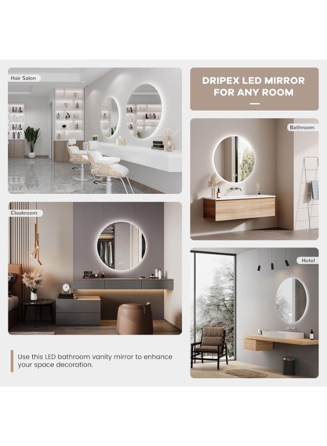 WALALLA Large LED Light Bathroom Mirror, Round Illuminated Wall Mounted Vanity Mirror, Home Makeup Mirror with Anti-Fog, 3 Lighting Modes, Touch Button Backlit, Brightness Adjustment - Image 5