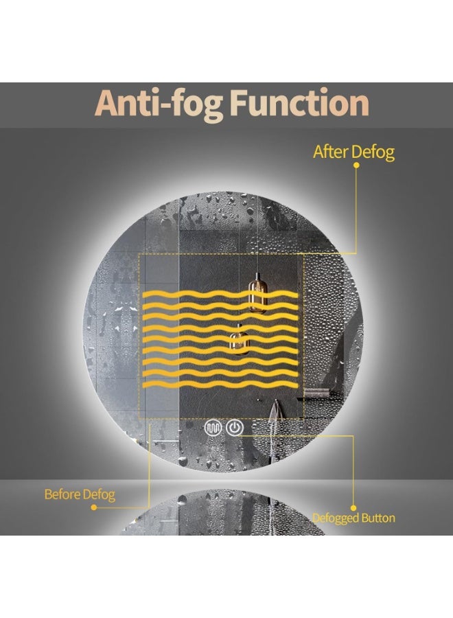 WALALLA Large LED Light Bathroom Mirror, Round Illuminated Wall Mounted Vanity Mirror, Home Makeup Mirror with Anti-Fog, 3 Lighting Modes, Touch Button Backlit, Brightness Adjustment - Image 4