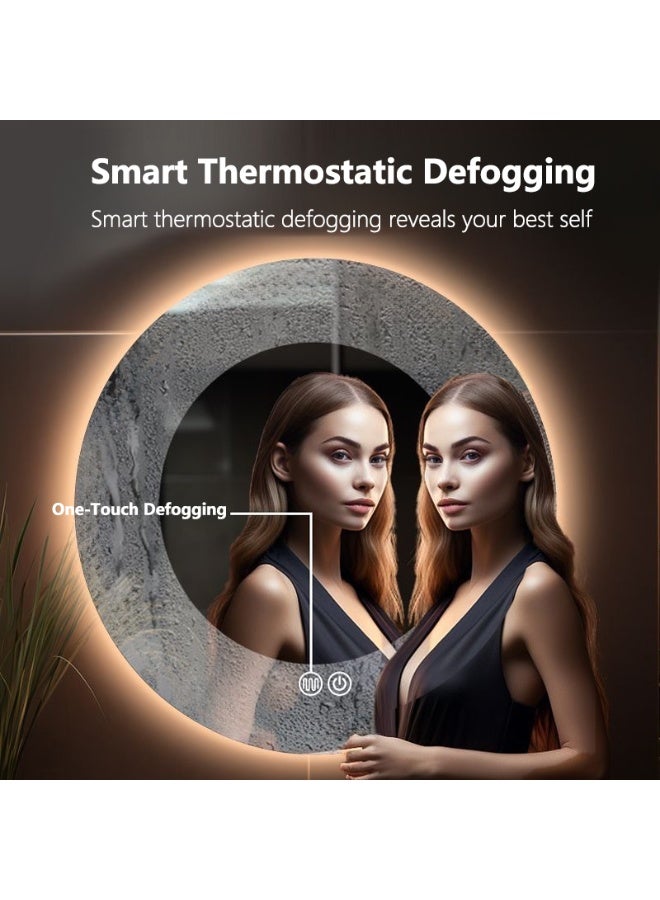 WALALLA Large LED Light Bathroom Mirror, Round Illuminated Wall Mounted Vanity Mirror, Home Makeup Mirror with Anti-Fog, 3 Lighting Modes, Touch Button Backlit, Brightness Adjustment - Image 3