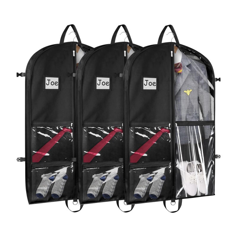 Zilink Dance Costume Garment Bag 40 Inch Garment Bag for Dance Competition with 5 Clear Zipper Pockets and Handles for Dance Competition Closet Storage, Black, 3 Pack - Image 1