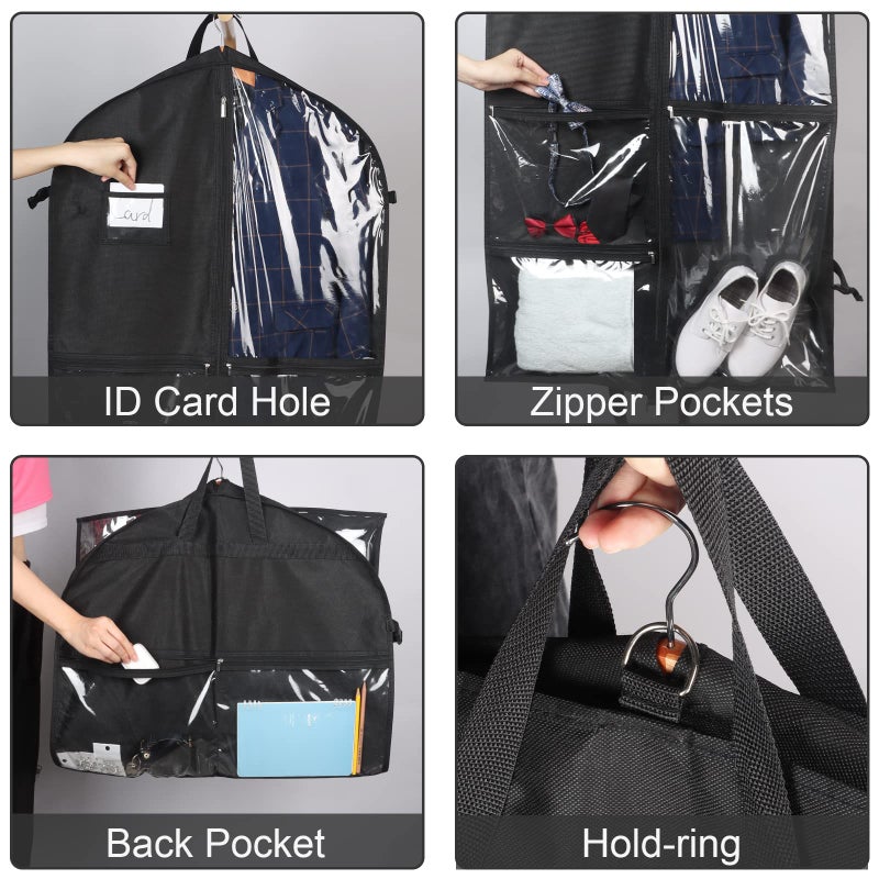 Zilink Dance Costume Garment Bag 40 Inch Garment Bag for Dance Competition with 5 Clear Zipper Pockets and Handles for Dance Competition Closet Storage, Black, 3 Pack - Image 3