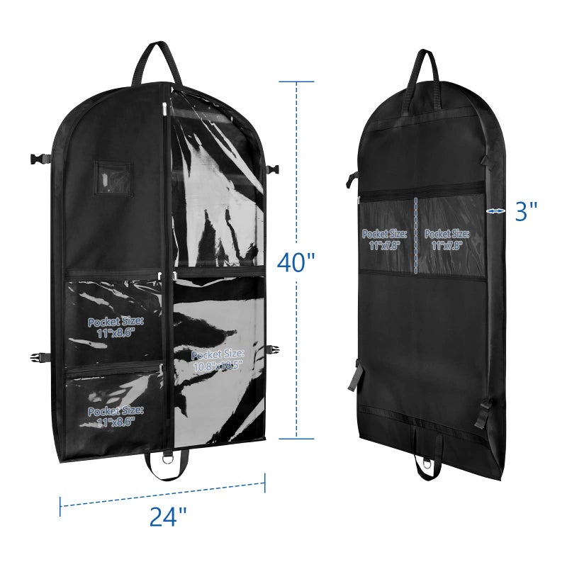 Zilink Dance Costume Garment Bag 40 Inch Garment Bag for Dance Competition with 5 Clear Zipper Pockets and Handles for Dance Competition Closet Storage, Black, 3 Pack - Image 2