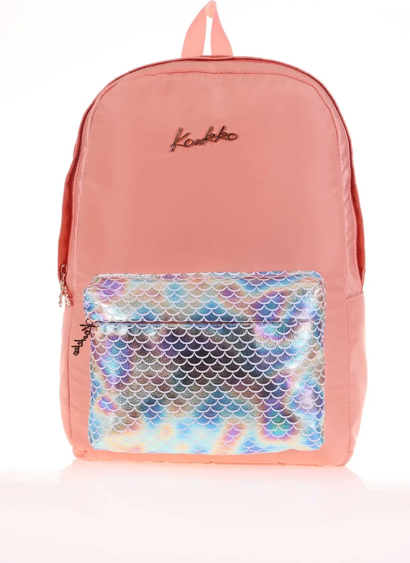 كاوكو Set of 2 Bright Scale-Salmon Backpack and Pen Bag