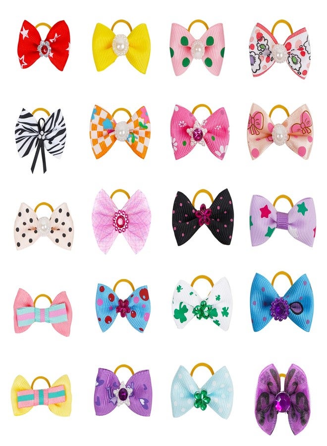 شينكو كرافت مجموعة عشوائية من 20 قطعة من ربطات شعر الكلاب الصغيرة من نوع يوركشاير تيرير، مزينة بشريط مطاطي وأحجار الراين، من تشينكو كرافت، منتجات للعناية بالحيوانات الأليفة، ألوان وأنماط متنوعة، إكسسوارات شعر للكلاب - Image 2