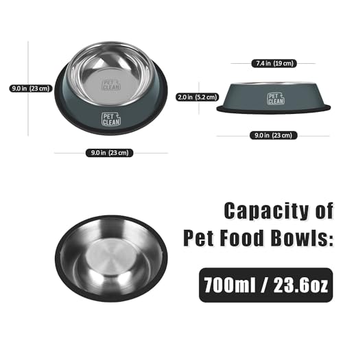 Pet Clean Stainless Steel Dog Bowl, Medium Dog Food Bowl with Rubber Base for Dogs & Cats, 700ml (Set of 2, Grey) - Image 4