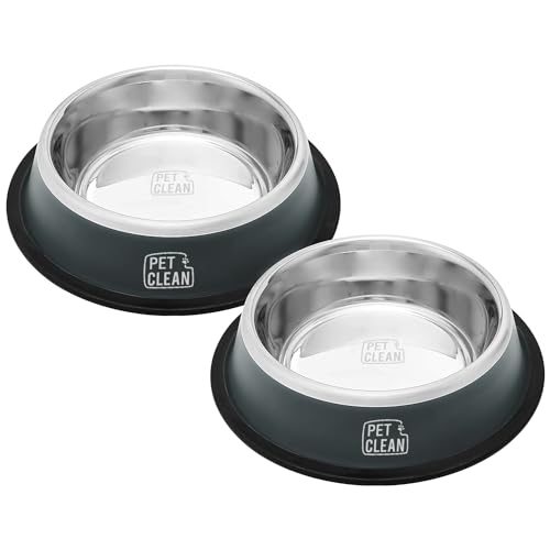 Pet Clean Stainless Steel Dog Bowl, Medium Dog Food Bowl with Rubber Base for Dogs & Cats, 700ml (Set of 2, Grey) - Image 1
