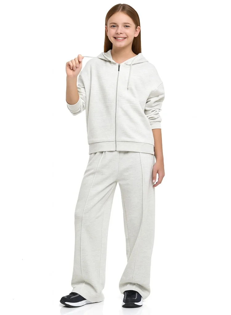 victor and jane Girls - 2 Piece Set-  Zip-Front Hoodie &amp; Wide-Leg Trousers Set