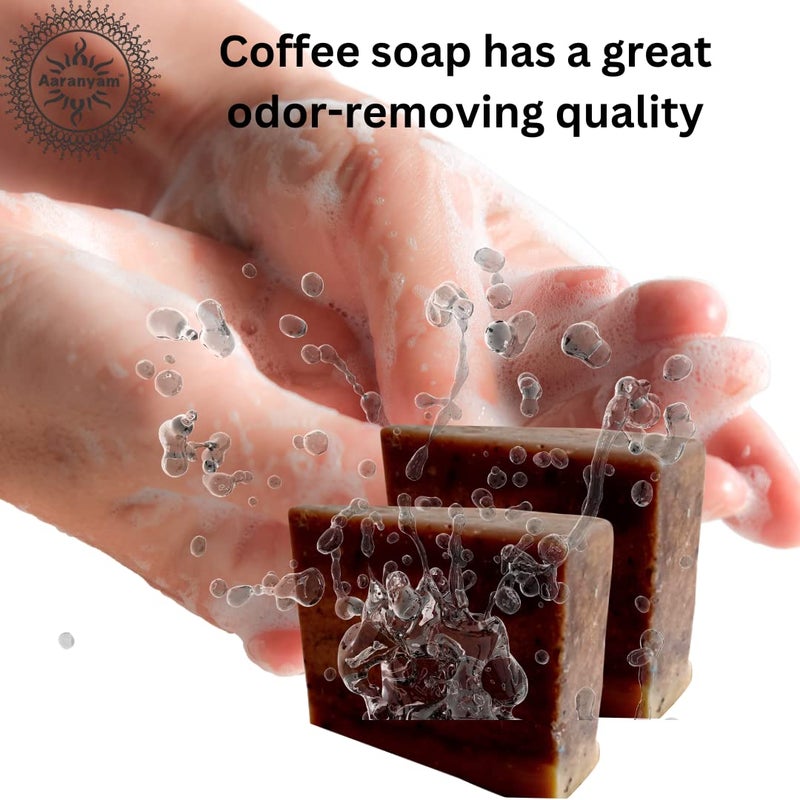 Aaranyam Handmade soap coffee soap 100 gms each Pack of 4 x 100 gms Natural Bath soap for men Exfoliating skin shine soap - Image 5