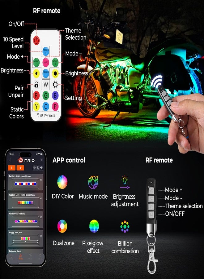 DITRIO 18pcs Underglow LED Strip Light Kit with APP Control, Dual Zone, Brake Turn Signal, 12V Waterproof Pixelglow Effects Color Chasing Lights for Motorcycles, Boats, Golf Carts, ATVs, UTVs,Trucks - Image 2