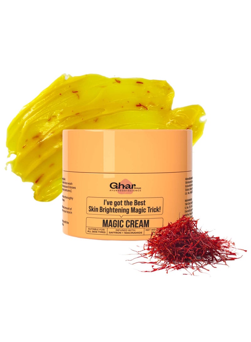 Ghar Soap Magic Cream with Saffron & Niacinamide for De-Tan & Skin Brightening | 50g | Skin Brightening Magician | Made with Herbal & Ayurvedic Ingredients - Image 1
