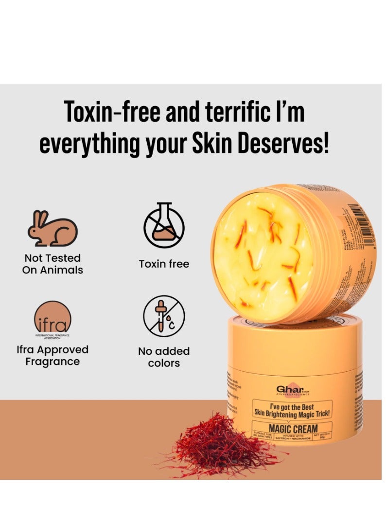 Ghar Soap Magic Cream with Saffron & Niacinamide for De-Tan & Skin Brightening | 50g | Skin Brightening Magician | Made with Herbal & Ayurvedic Ingredients - Image 4