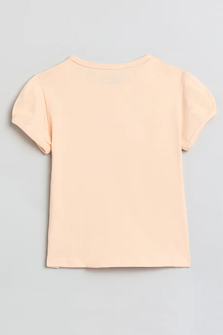 أر أند بي Printed Top with Crew Neck and Puff Sleeves