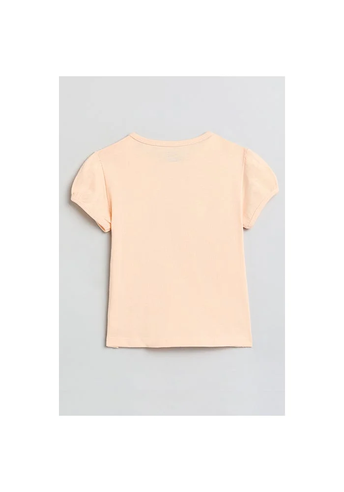 R&b Printed Top with Crew Neck and Puff Sleeves