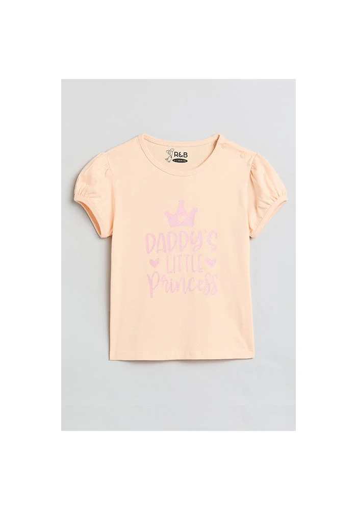 R&b Printed Top with Crew Neck and Puff Sleeves