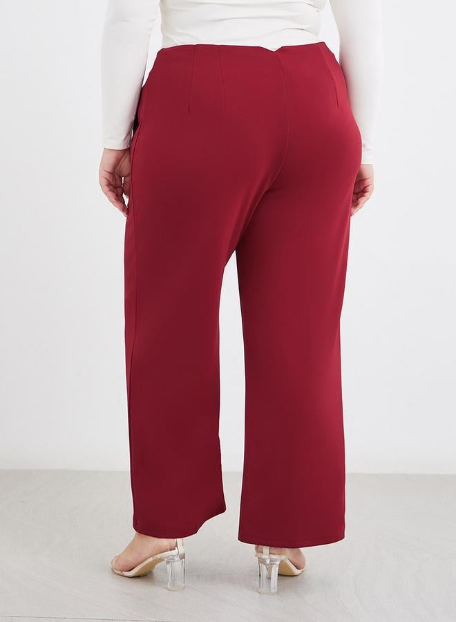 Styli Plus Burgundy Wide Leg Pants with Pintuck Detail - Image 4