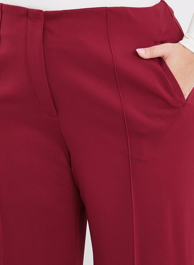 Styli Plus Burgundy Wide Leg Pants with Pintuck Detail - Image 3