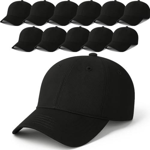 ENCIGER Unisex Cotton Baseball Cap Pack of 12 - Adjustable Solid Color Caps for Men & Women - Bulk Lot for Resale, Events, Outdoor, Group, Team Use (Black) - Image 1