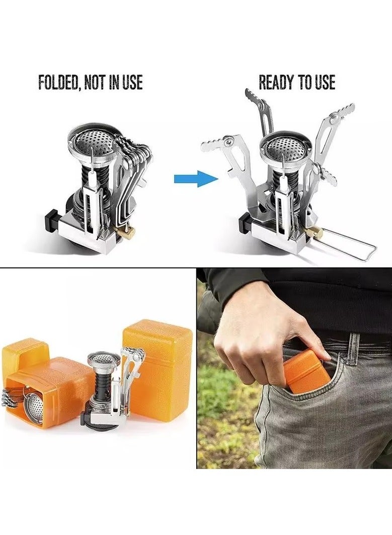 كامب موقد غاز صغير قابل للطي يعمل بالبوتان، بارتفاع 7.5 سم وعرض 9 سم، مزود بصمام حرارة قابل للتعديل وزر إشعال مدمج، محمول للتخييم والرحلات والتنزه - Image 2