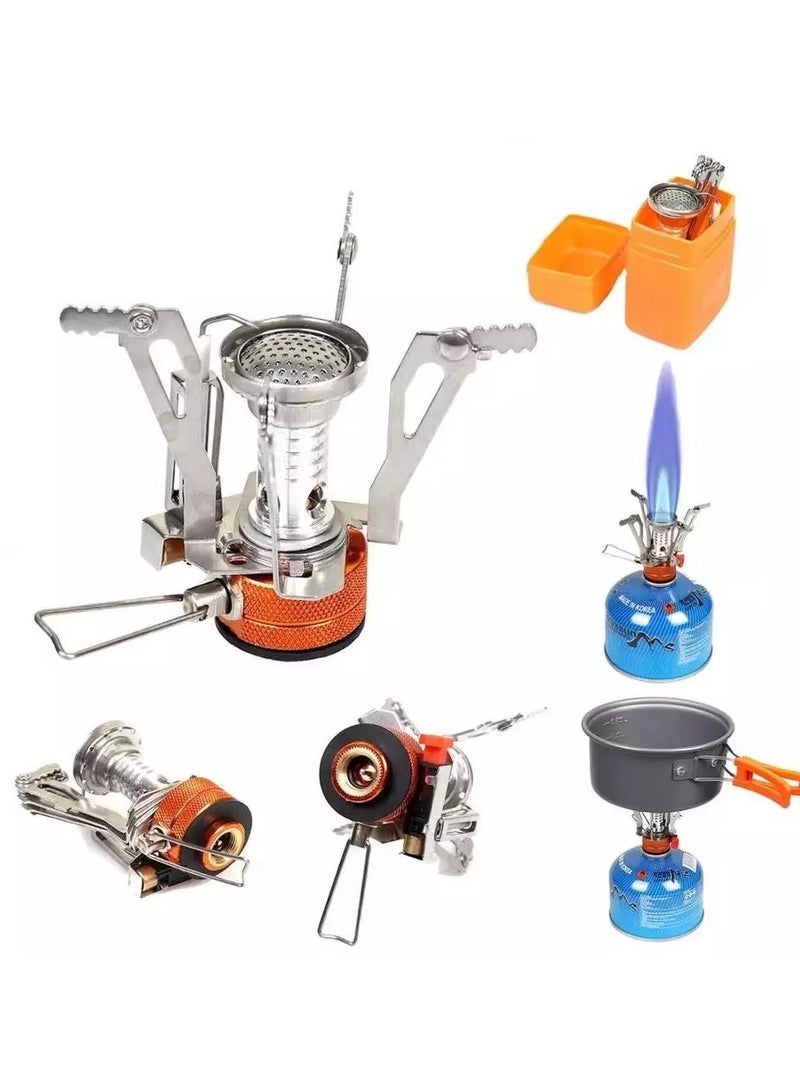 كامب موقد غاز صغير قابل للطي يعمل بالبوتان، بارتفاع 7.5 سم وعرض 9 سم، مزود بصمام حرارة قابل للتعديل وزر إشعال مدمج، محمول للتخييم والرحلات والتنزه - Image 4