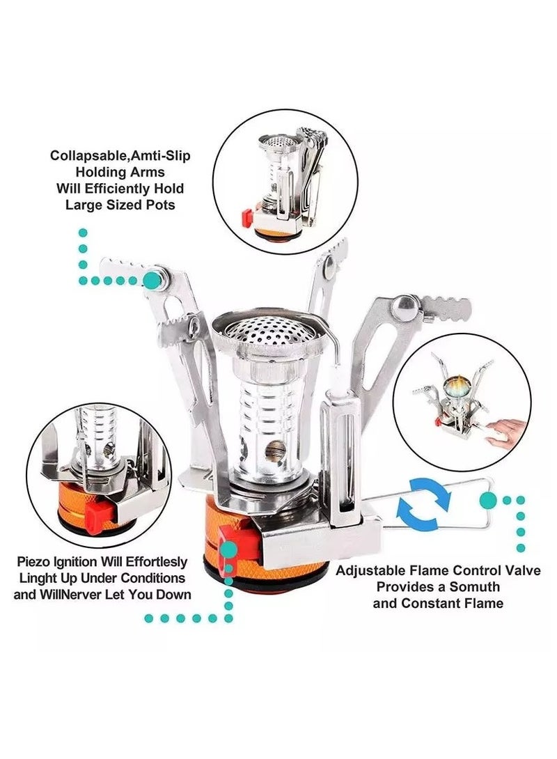 كامب موقد غاز صغير قابل للطي يعمل بالبوتان، بارتفاع 7.5 سم وعرض 9 سم، مزود بصمام حرارة قابل للتعديل وزر إشعال مدمج، محمول للتخييم والرحلات والتنزه - Image 5