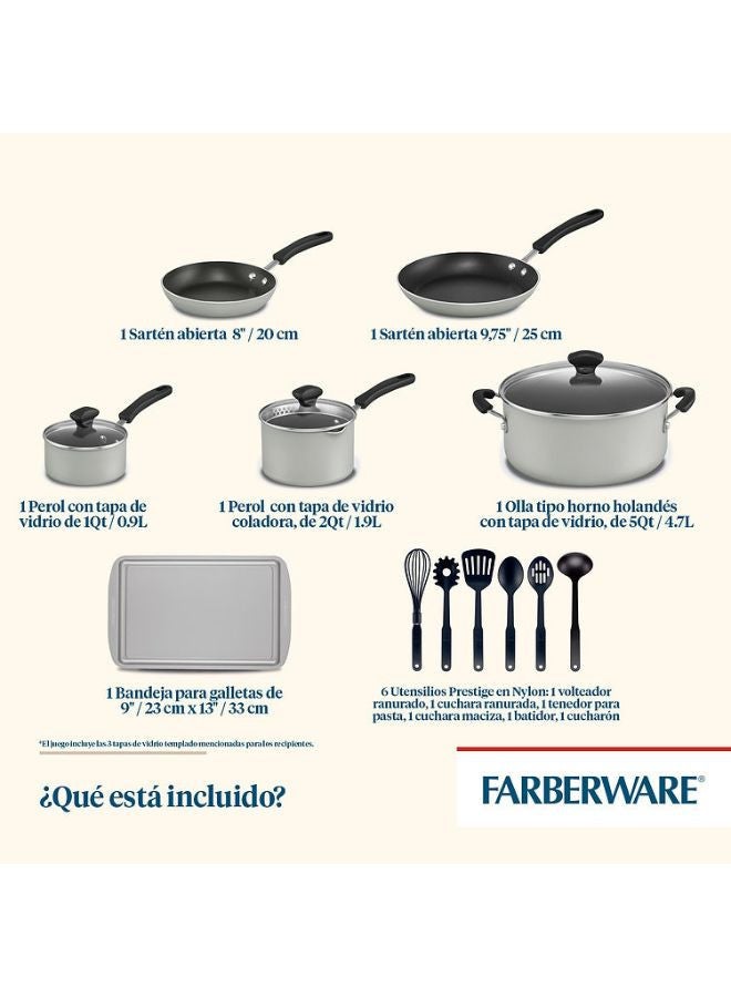 Prestige Farberware Cookstart Diamond Max Nonstick Cookware Pots and Pans Set | Nonstick Cookware Sets 15 Piece - Silver - Image 4