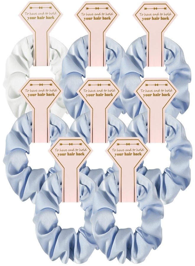 Antetek 8pack Satin Bridesmaid Proposal Gifts Hair Ties Elastic Hair Scrunchies Bachelorette Party Favors Bridesmaid No Damage Hairties Gift for Wedding Parties (White&dusty blue) - Image 1