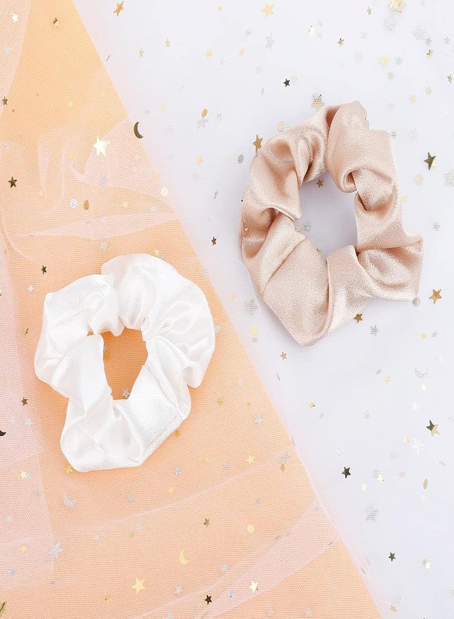 Antetek 8pack Satin Bridesmaid Proposal Gifts Hair Ties Elastic Hair Scrunchies Bachelorette Party Favors Bridesmaid No Damage Hairties Gift for Wedding Parties (White&dusty blue) - Image 3