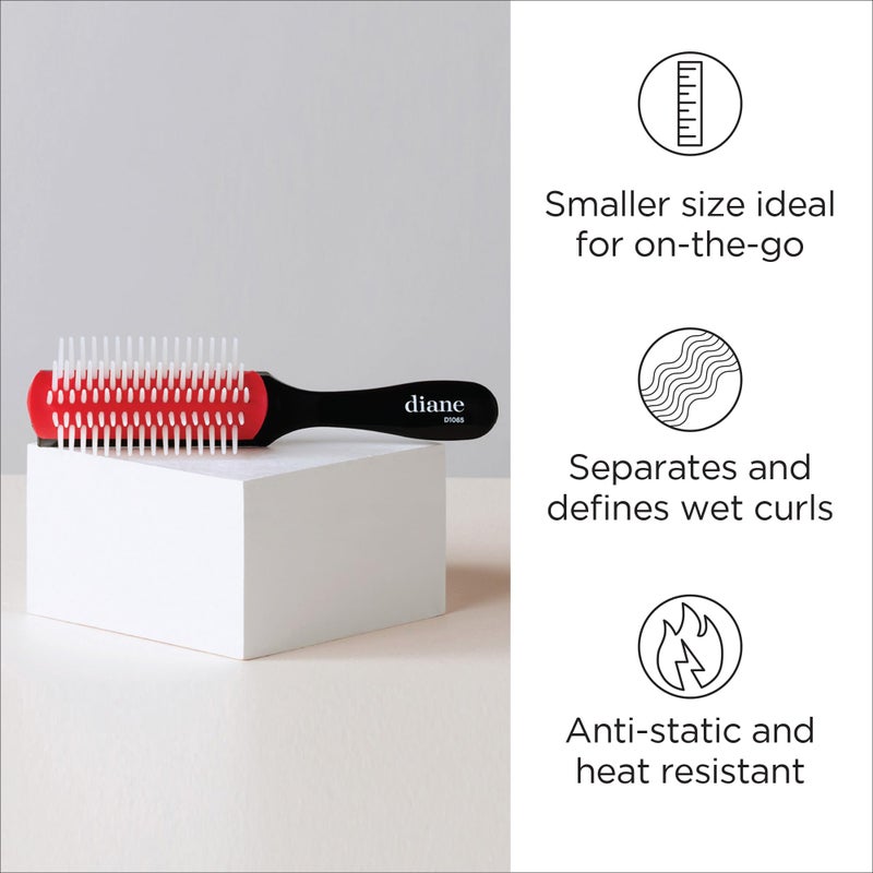 Diane Pro Mini Nylon Pin Styling Brush for Detangling, Separating, Shaping, and Defining Wet or Curly Hair, Heat-Resistant, Anti-Static, Black/Red - Image 2