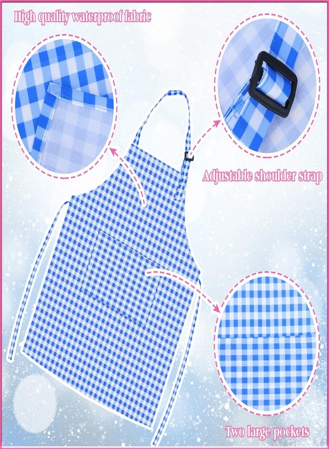 TOPWAYS Kids Apron and Chef Hat Set, Adjustable Check Child Chef Aprons with Pockets for Kids Painting Baking Cooking (Blue, L) - Image 5