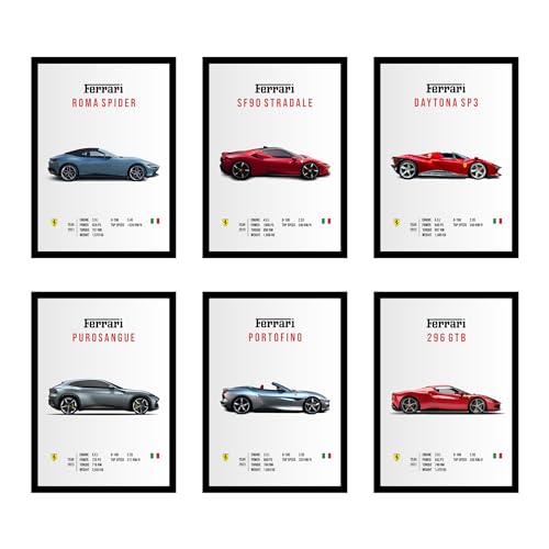 CodersParadise Paper Ferrari Wall Poster Frames - Pack Of 6 | 8 X 12Cm (A4 Size) | Aesthetic Artwork Framed Posters | Framed Posters For Living Room, Bedroom - Image 2