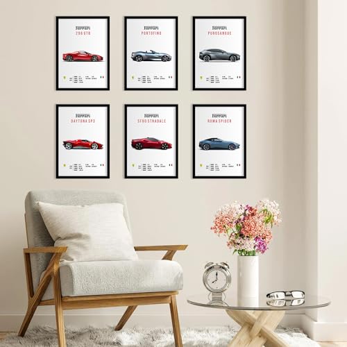 CodersParadise Paper Ferrari Wall Poster Frames - Pack Of 6 | 8 X 12Cm (A4 Size) | Aesthetic Artwork Framed Posters | Framed Posters For Living Room, Bedroom - Image 3
