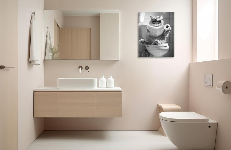 OWNANRTHM Funny Cat on Toilet Canvas Wall Art - Image 5